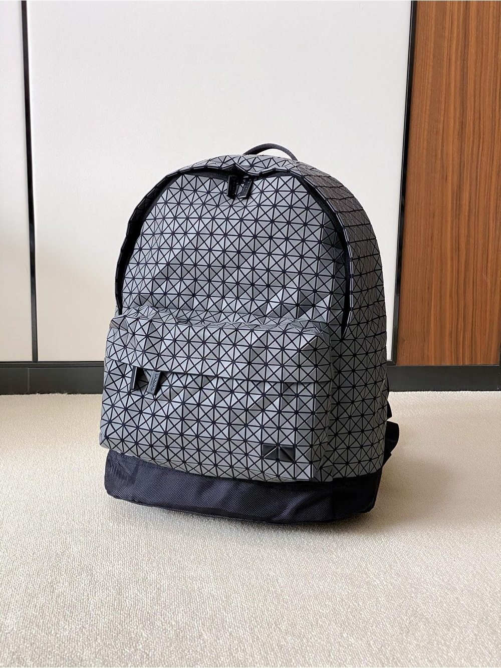 Issey Miyake Reflective Triangular-Panel Gray Backpack